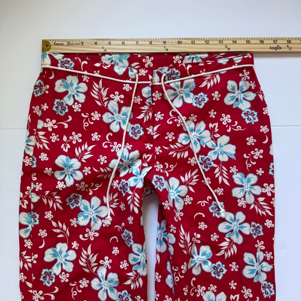 Tracy Evans Red Tropical Floral Pants Y2K Coconut Girl Hibiscus Size 9 - Picture 4 of 6